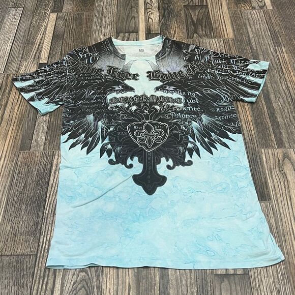 🔥☠️ LIVE FREE LOVE FREE Affliction Style - Black Brand Tie-Dye Tee Size Medium - Picture 3 of 11